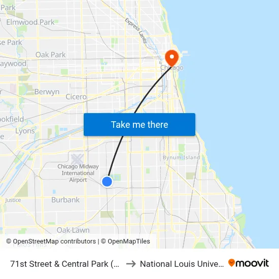 71st Street & Central Park (West) to National Louis University map