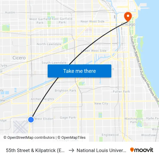 55th Street & Kilpatrick (East) to National Louis University map