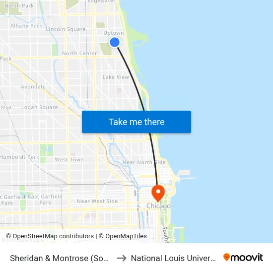 Sheridan & Montrose (South) to National Louis University map