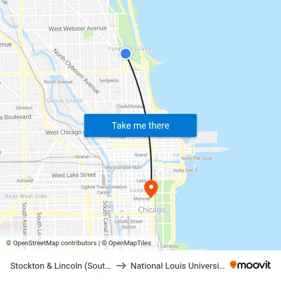 Stockton & Lincoln (South) to National Louis University map