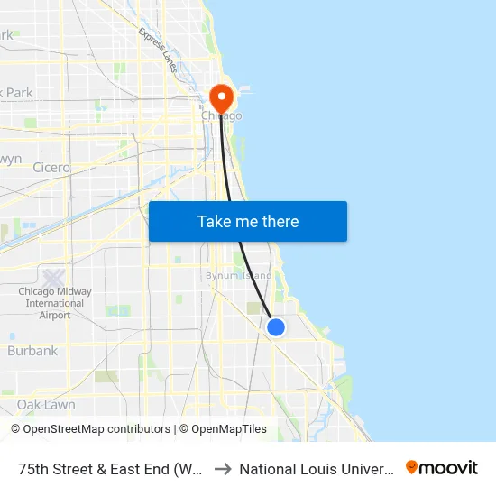 75th Street & East End (West) to National Louis University map