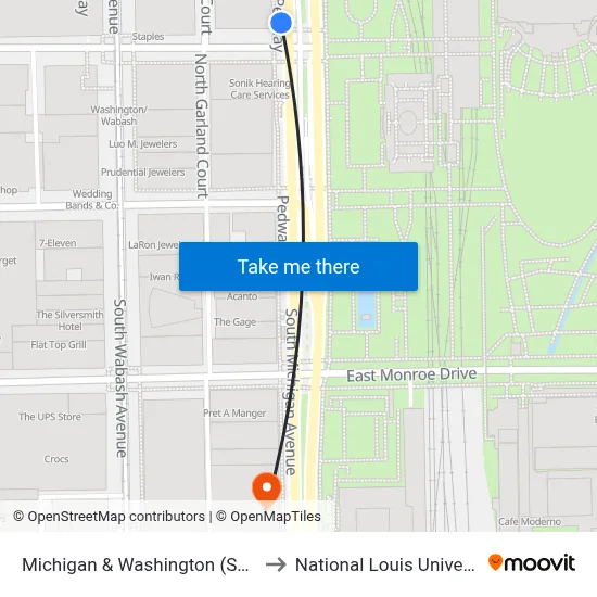 Michigan & Washington (South) to National Louis University map