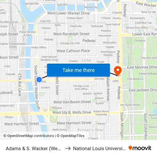 Adams & S. Wacker (West) to National Louis University map