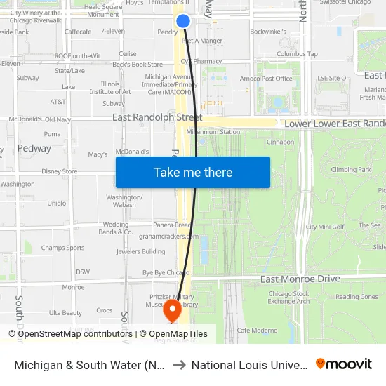 Michigan & South Water (North) to National Louis University map