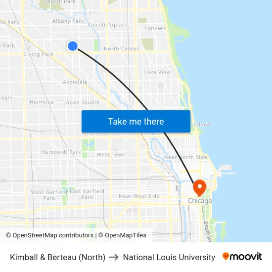 Kimball & Berteau (North) to National Louis University map