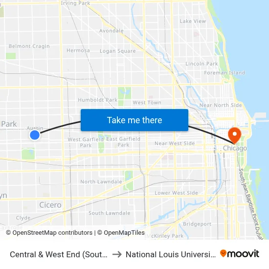 Central & West End (South) to National Louis University map
