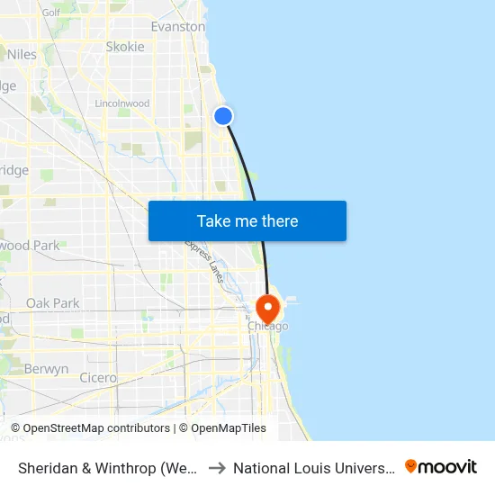 Sheridan & Winthrop (West) to National Louis University map