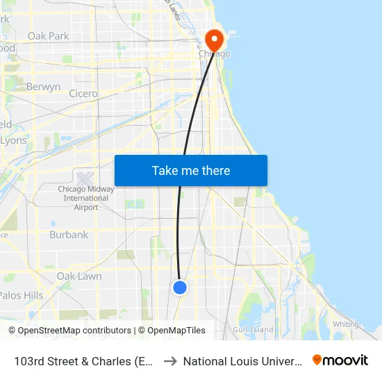 103rd Street & Charles (East) to National Louis University map