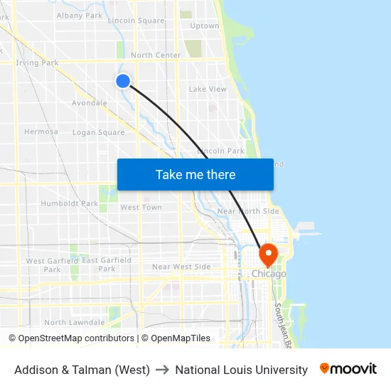 Addison & Talman (West) to National Louis University map