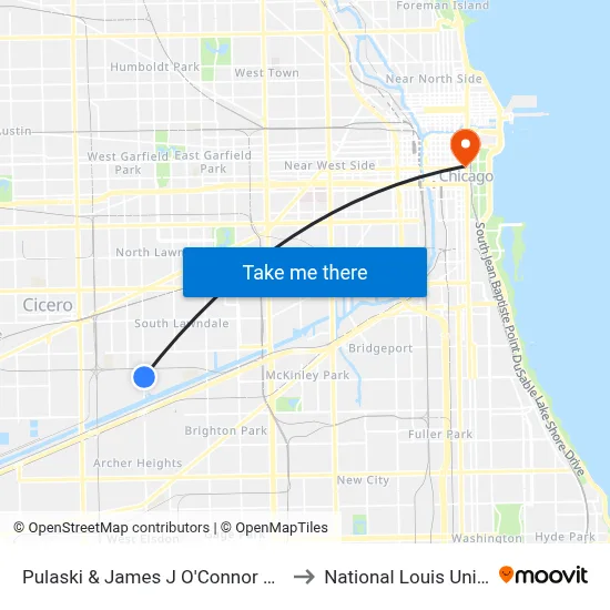 Pulaski & James J O'Connor Rd (North) to National Louis University map
