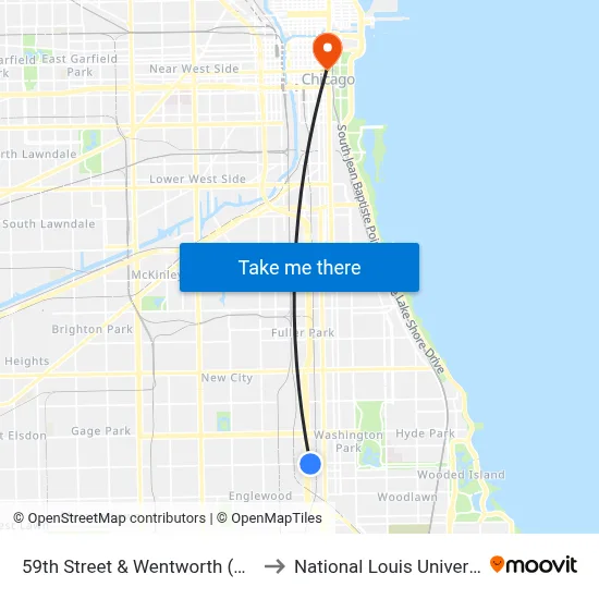 59th Street & Wentworth (East) to National Louis University map