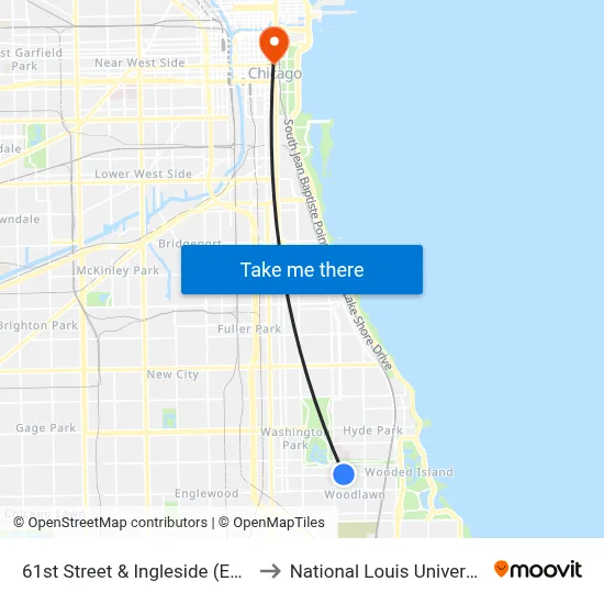 61st Street & Ingleside (East) to National Louis University map