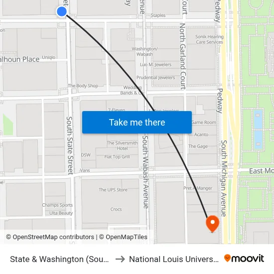 State & Washington (South) to National Louis University map