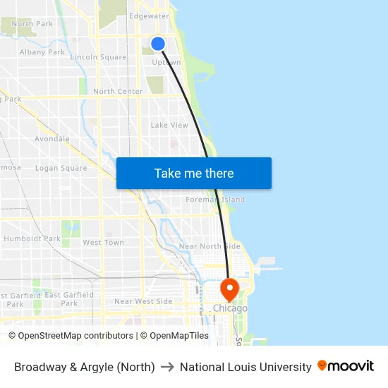 Broadway & Argyle (North) to National Louis University map