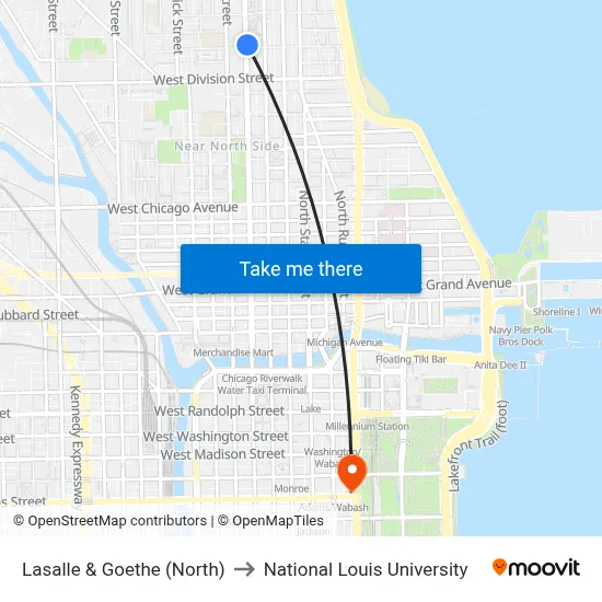 Lasalle & Goethe (North) to National Louis University map