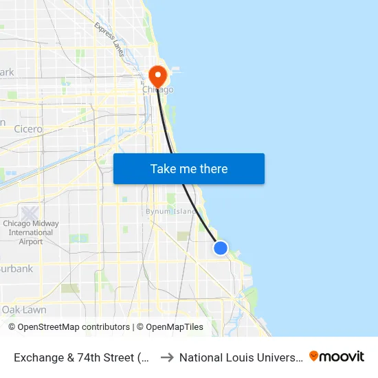 Exchange & 74th Street (Ne) to National Louis University map