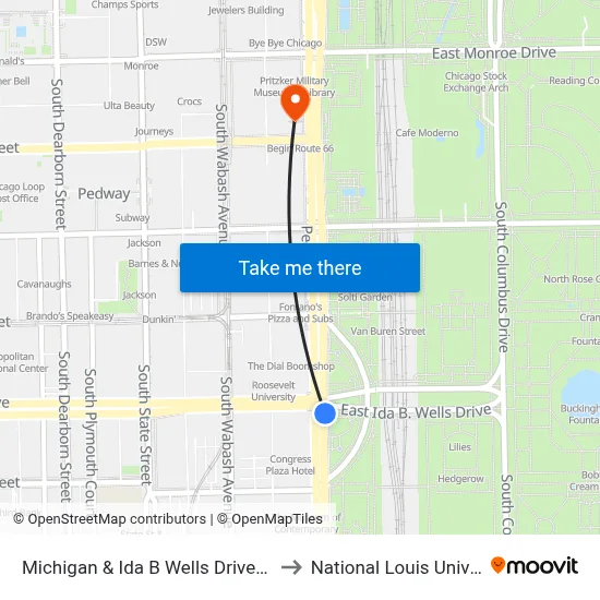 Michigan & Ida B Wells Drive (North) to National Louis University map