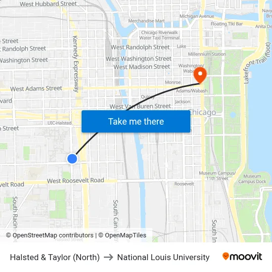Halsted & Taylor (North) to National Louis University map