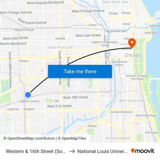 Western & 16th Street (South) to National Louis University map