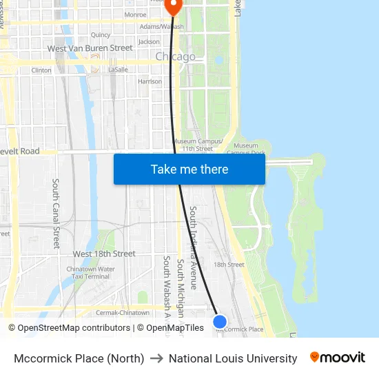 Mccormick Place (North) to National Louis University map