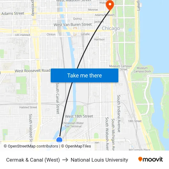 Cermak & Canal (West) to National Louis University map