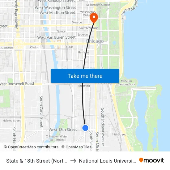 State & 18th Street (North) to National Louis University map