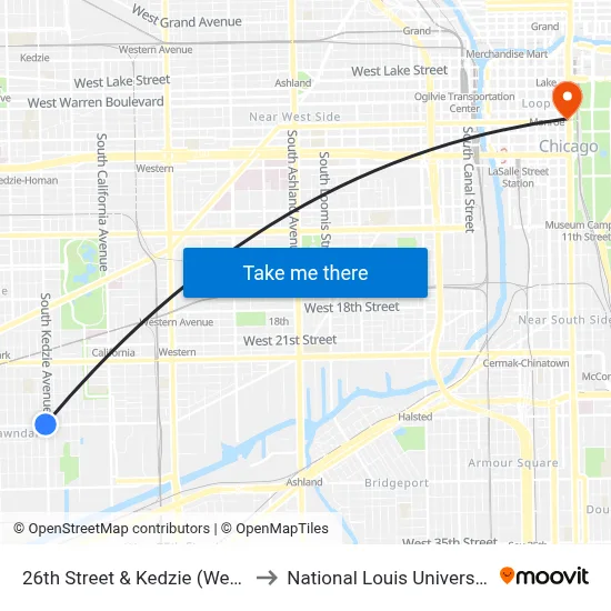 26th Street & Kedzie (West) to National Louis University map
