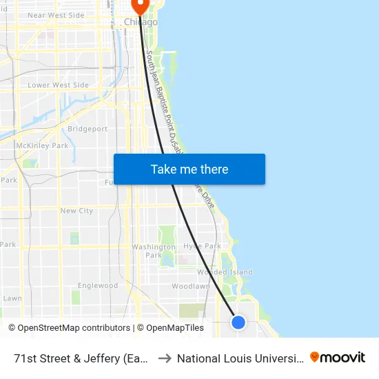 71st Street & Jeffery (East) to National Louis University map