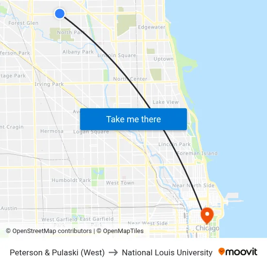 Peterson & Pulaski (West) to National Louis University map