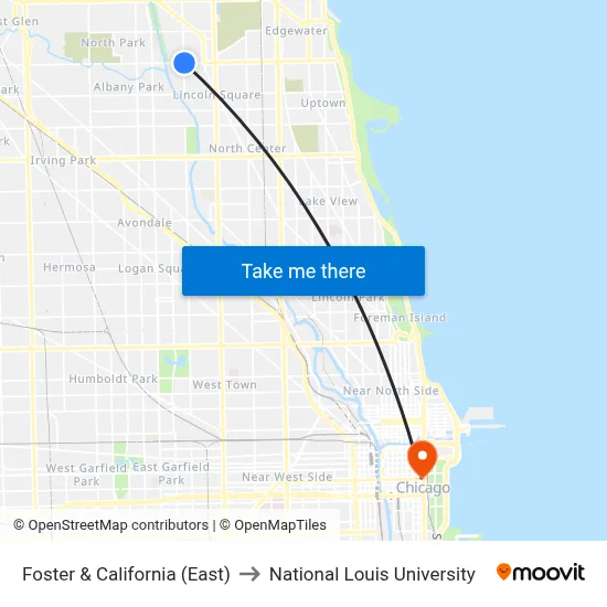 Foster & California (East) to National Louis University map