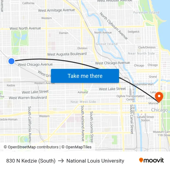 830 N Kedzie (South) to National Louis University map