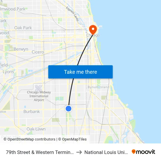 79th Street & Western Terminal (East) to National Louis University map