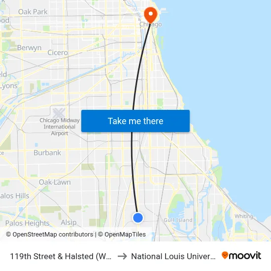119th Street & Halsted (West) to National Louis University map