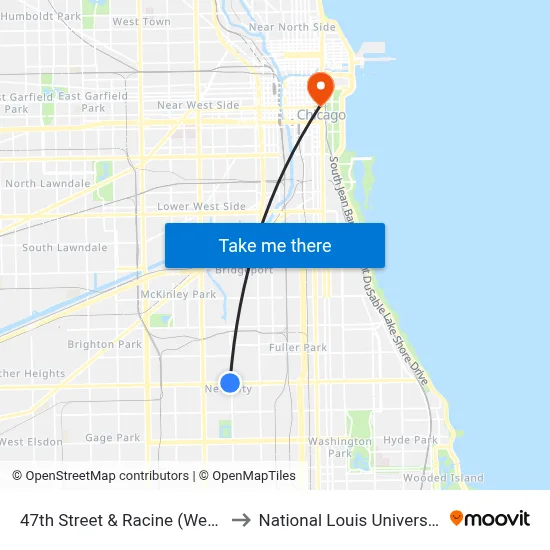 47th Street & Racine (West) to National Louis University map