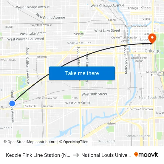 Kedzie Pink Line Station (North) to National Louis University map