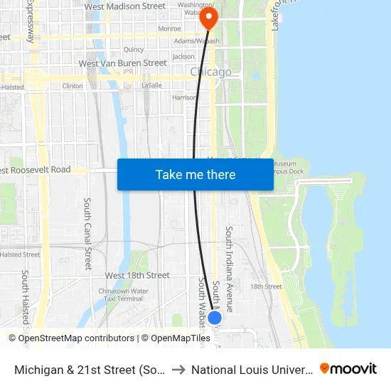 Michigan & 21st Street (South) to National Louis University map