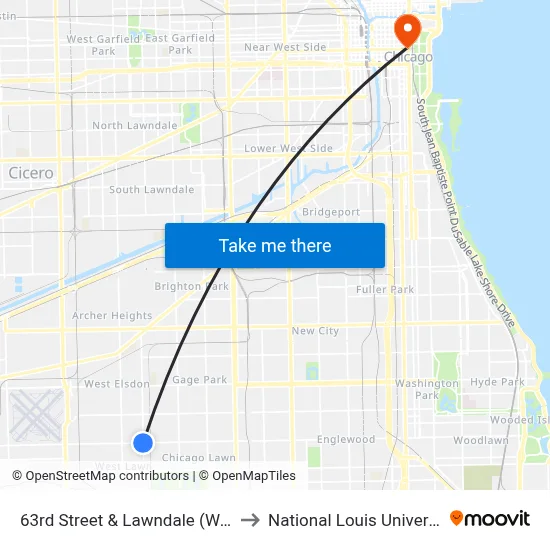 63rd Street & Lawndale (West) to National Louis University map