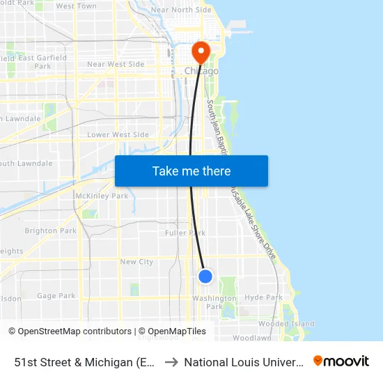 51st Street & Michigan (East) to National Louis University map
