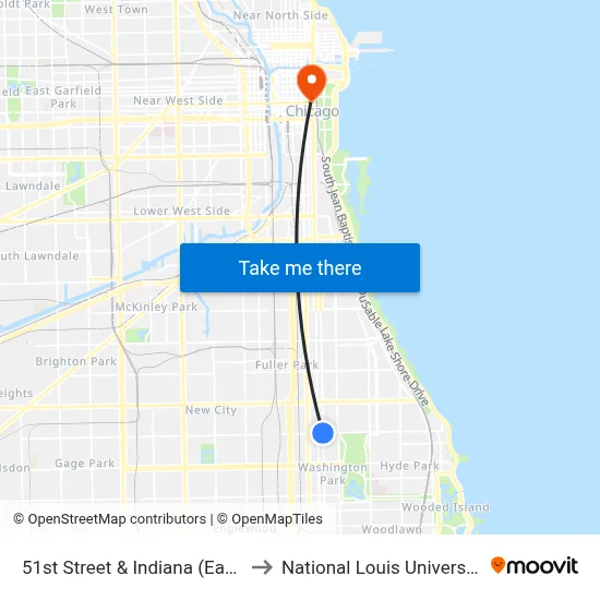 51st Street & Indiana (East) to National Louis University map