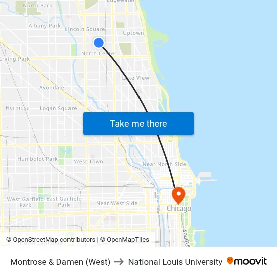 Montrose & Damen (West) to National Louis University map