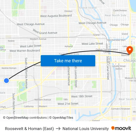 Roosevelt & Homan (East) to National Louis University map