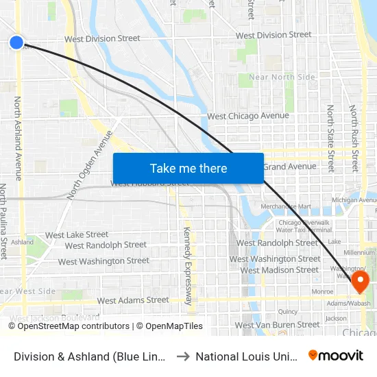 Division & Ashland (Blue Line) (East) to National Louis University map