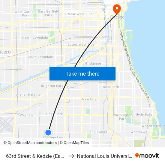 63rd Street & Kedzie (East) to National Louis University map