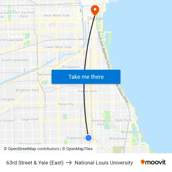 63rd Street & Yale (East) to National Louis University map