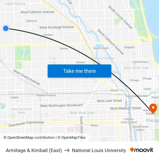 Armitage & Kimball (East) to National Louis University map