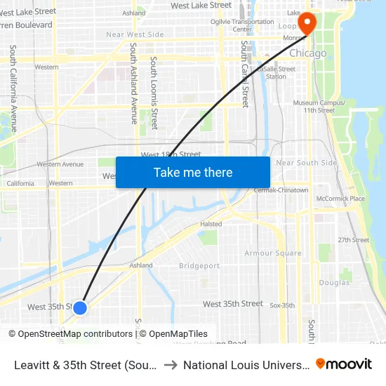 Leavitt & 35th Street (South) to National Louis University map