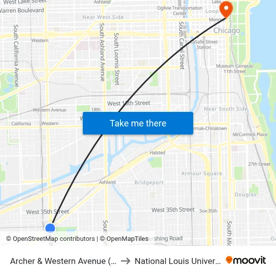 Archer & Western Avenue (Sw) to National Louis University map