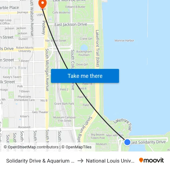 Solidarity Drive & Aquarium (East) to National Louis University map