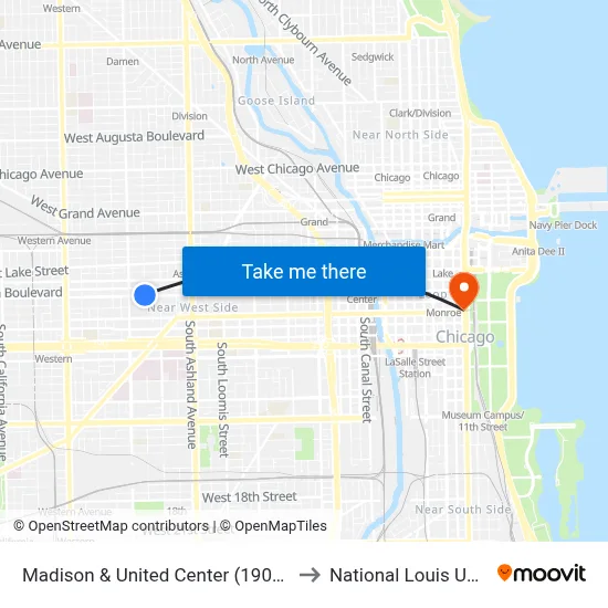 Madison & United Center (1900 W) (West) to National Louis University map