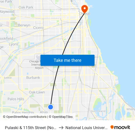 Pulaski & 115th Street (North) to National Louis University map